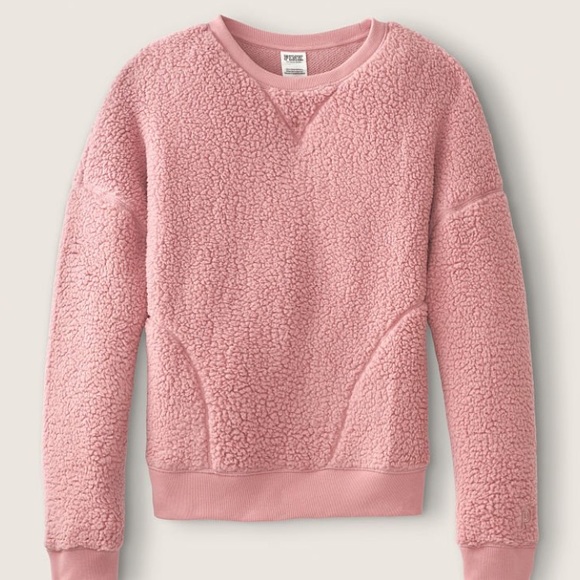 ⭐️ Victoria’s Secret PINK Sherpa Crew Sweatshirt in Damsel Pink EXTRA SMALL - Picture 5 of 16